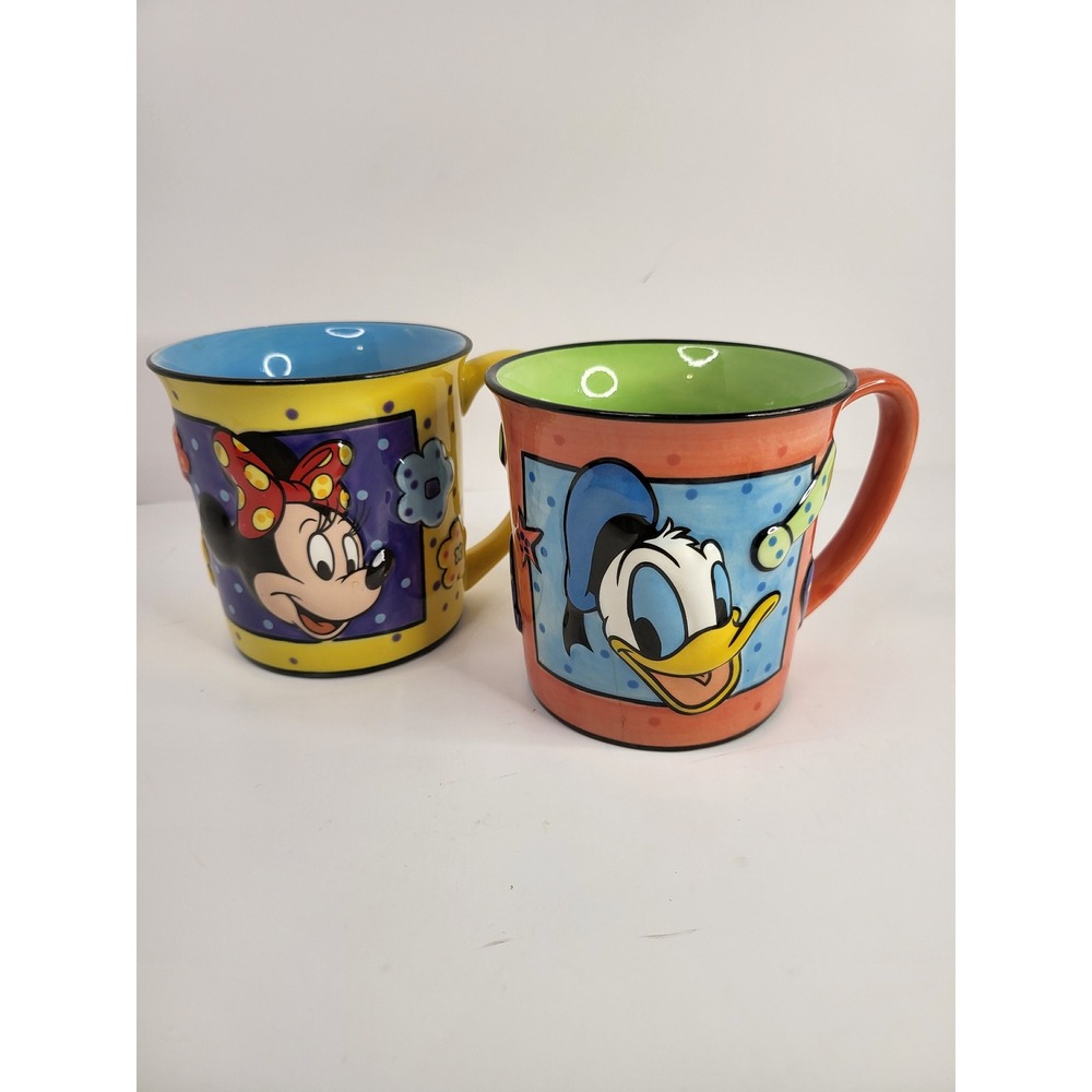 Disney Store Minnie Mouse & Donald Duck 3D Relief Ceramic Coffee Mug Set of 2